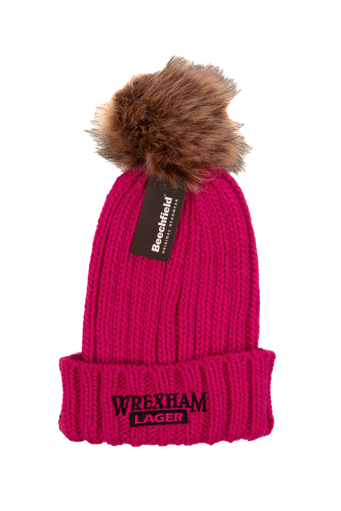 Wrexham Lager Pink Bobble Hat with Fur