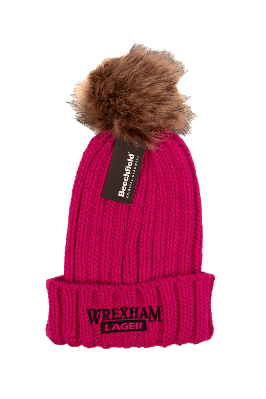 Wrexham Lager Pink Bobble Hat with Fur